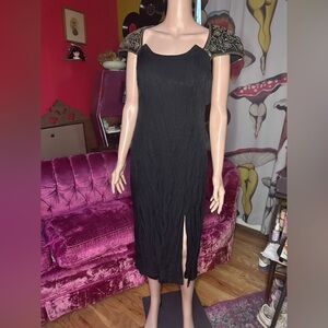 Night Way Collections Black Midi Dress with Gold Accents